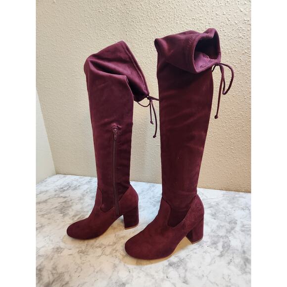 Just Fabulous Adina Women's Burgundy Over The Knee Heeled Boot Size‎ 6.5 - Picture 3 of 10